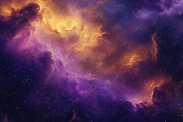 Fototapeta premium Golden cosmic nebula with swirling interstellar clouds