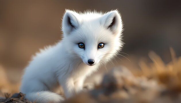 Adorable Arctic Fox Kit in Autumnal Habitat