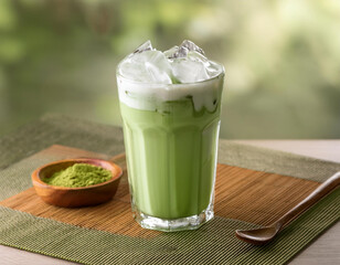 Vibrant Iced Matcha Latte with Frothy Milk