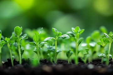Fresh Green Seedlings Growing in Soil Under Natural Light : Generative AI