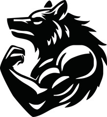 Graphic Mascot Vector Image of a wolf boxer. Logos for sport athletic club. Coat of Arms for the gym or sports shop. Wolf head. Vector illustration
