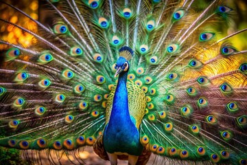 Obraz premium Graceful Peafowl in the Zoo's Low-Light Embrace