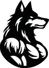 Graphic Mascot Vector Image of a wolf boxer. Logos for sport athletic club. Coat of Arms for the gym or sports shop. Wolf head. Vector illustration