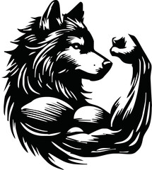 Graphic Mascot Vector Image of a wolf boxer. Logos for sport athletic club. Coat of Arms for the gym or sports shop. Wolf head. Vector illustration