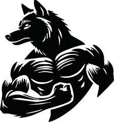 Graphic Mascot Vector Image of a wolf boxer. Logos for sport athletic club. Coat of Arms for the gym or sports shop. Wolf head. Vector illustration