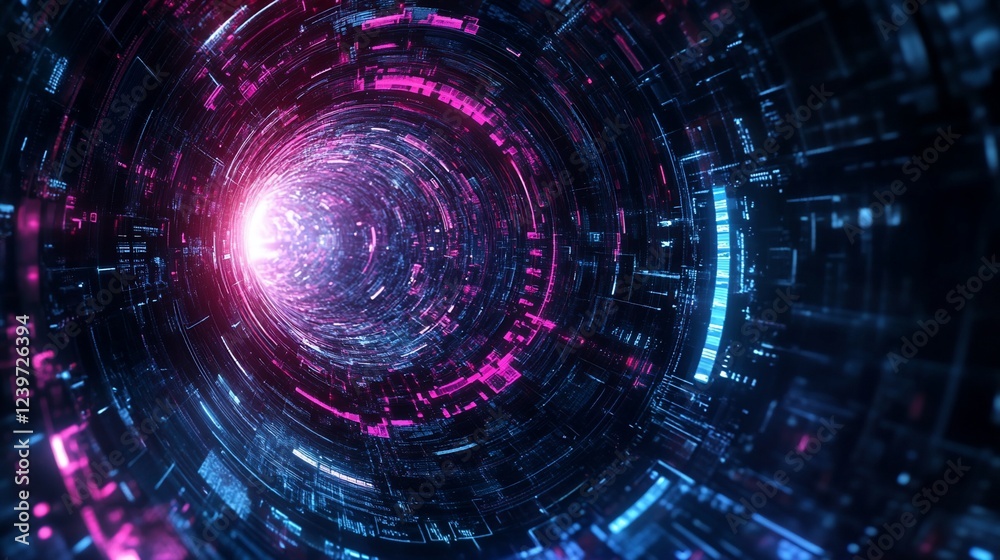 Poster abstract digital tunnel with glowing light and futuristic circuit patterns