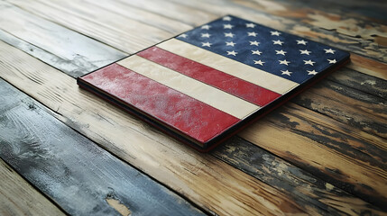 american flag on wooden background