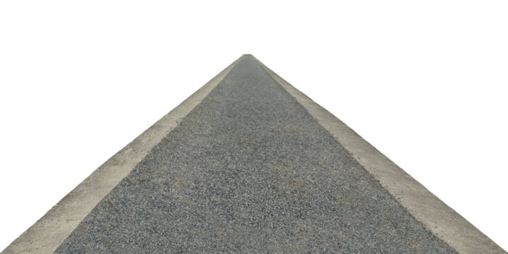 The gravel road is centered and stretches to the horizon. Concrete road perspective isolated on transparent background. PNG image. - Powered by Adobe