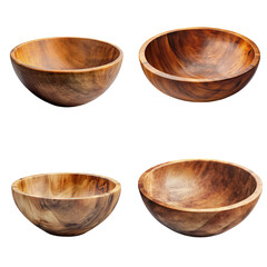 Elegant wooden bowls shown on a transparent background for kitchenware and dining decor ideas