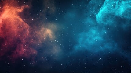 Colorful cosmic nebula with contrasting blue and orange hues glowing in the night sky. Generative AI