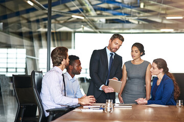 Meeting, tablet and lawyers online for case in office, legal draft collaboration and teamwork....