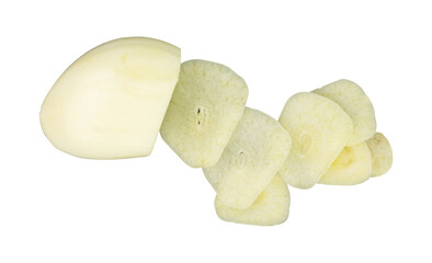 sliced garlic on a white background