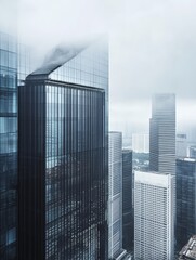Obraz premium Aerial view panorama of Singapore skyscrapers with city skyline during cloudy summer day. - ai