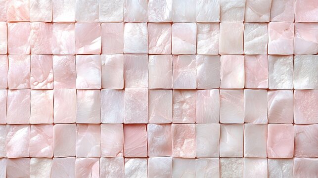 Soft pink shell tiles create calming textured wall. AI Generated