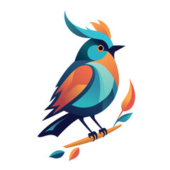 vector blue bird sitting on a branch in a logo style