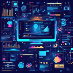 Fototapeta premium Data analysis screen, glowing charts, tech background, website design