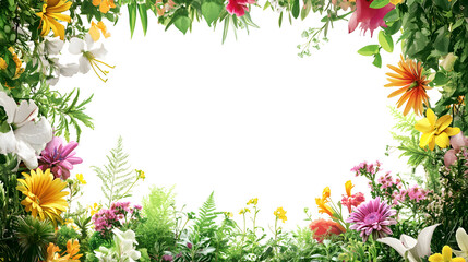 Obraz premium A bright floral frame with colorful flowers surrounding a soft, natural background.