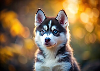 Adorable Siberian Husky Puppy, Black and White Photo, Cute Dog Portrait, Pet Photography
