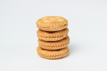 biscuits with peanut cream in the shape of a circle. isolated on a white background