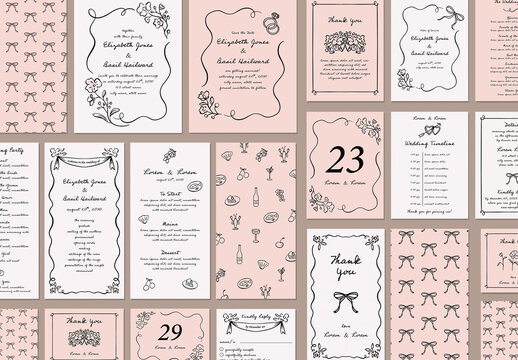 Hand Drawn Wedding Invitation Collection with Floral Frame