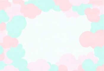 Ein verspielter Hintergrund mit rosa und mintgrünen Wolken, die einen weißen Bereich in der Mitte einrahmen – ideal für Grußkarten oder kreative Designs. Generative KI.