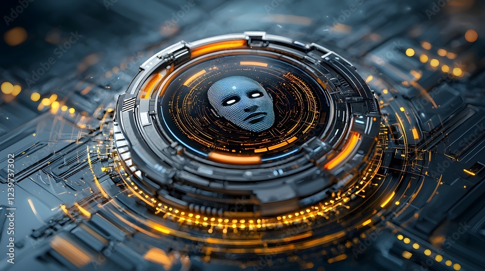 Leinwandbilder Biometric Face Recognition HUD System for Futuristic Identity Security and Access Control  Advanced AI powered digital identification and verification technology with high tech analytics interface