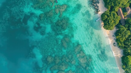 Aerial View of Turquoise Tropical Beach Coastline