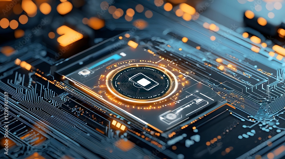 Fototapete Digital Identity Verification Layers for Secure Authentication Process  Futuristic circuit board design with cybersecurity concepts for KYC and identity approval