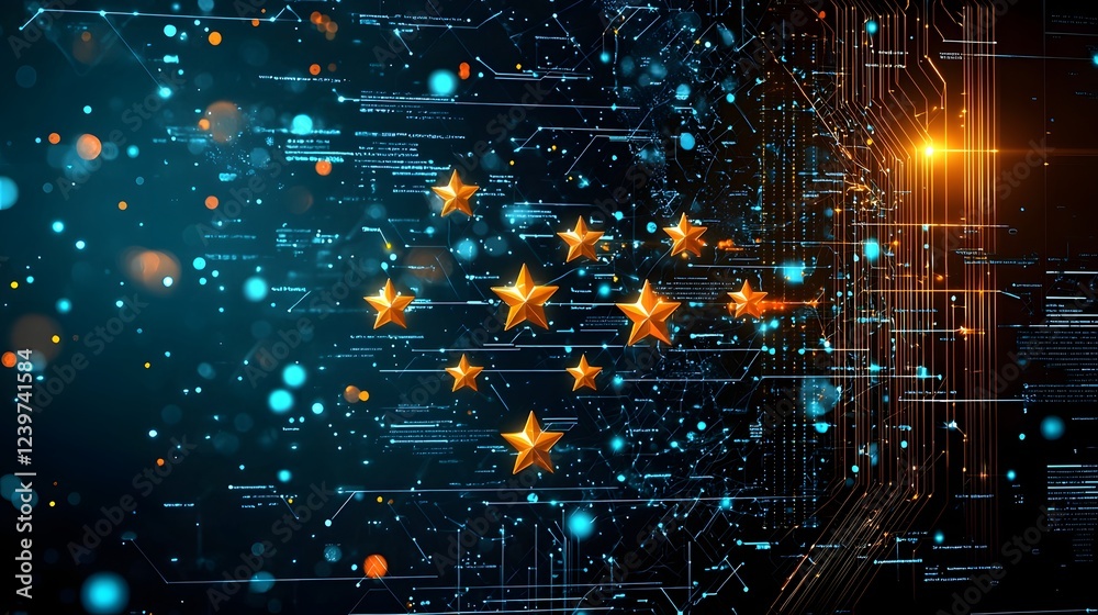 Fototapete digital trust concept represented by floating star ratings in a futuristic high tech environment sym