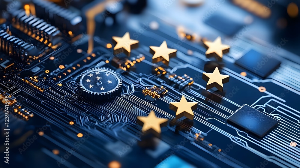 Fototapete digital trust concept represented by floating star ratings in a futuristic tech environment with cir