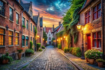 Fototapeta premium Historic Beguinage of Leuven, Belgium, Atmospheric Street Scene