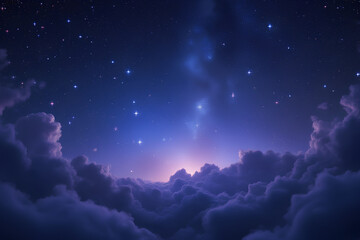 Naklejka premium Celestial Dreamscape Above a Sea of Purple Clouds