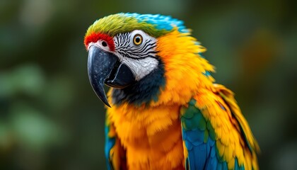 Fototapeta premium Vibrant Blue Gold Macaw Parrot Close Up Photo