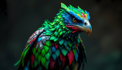 Vibrant Jewel-toned Fantasy Eagle Bird Digital Art