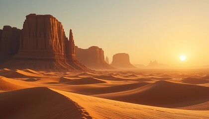 Naklejka premium Majestic Desert Sunset Over Sandstone Cliffs