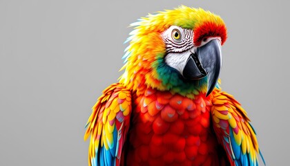 Vibrant Scarlet Macaw Parrot Close Up Colorful Feathers