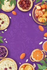 Festive Food Arrangement With Rice Fruits And Nuts