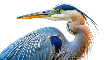 Fototapeta premium A pristine image of a Great Blue Heron (Ardea herodias), a wild water bird, perfectly isolated against a white background.