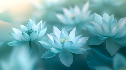 Fototapeta premium Serene and peaceful scene with soft lotus flowers on a tranquil green background.