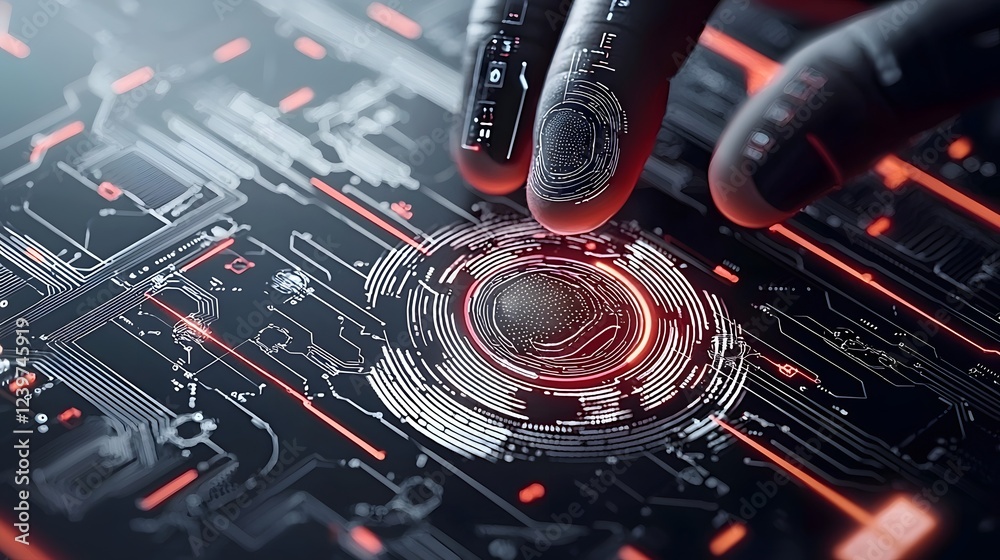 Aufkleber Futuristic biometric data processing and holographic user interface technology for KYC Know Your Customer compliance in finance banking and cybersecurity applications