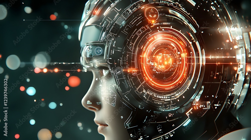Aufkleber Futuristic biometric user interface for fintech authentication process featuring interactive security layers data visualization and high tech digital elements in a dark cyberpunk inspired background