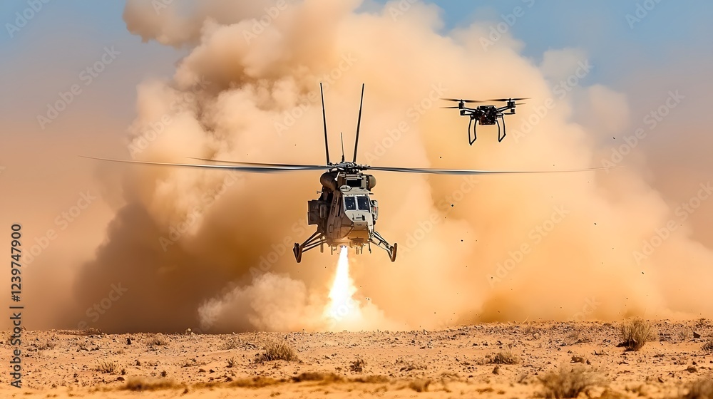 Poster futuristic military scene depicting infantry soldiers using advanced portable laser weapons to take 