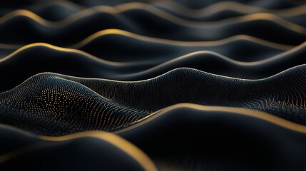 Abstract Golden Particle Landscape Dark Hills Digital Art