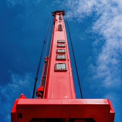 Majestic Red Crane Against a Vivid Blue Sky