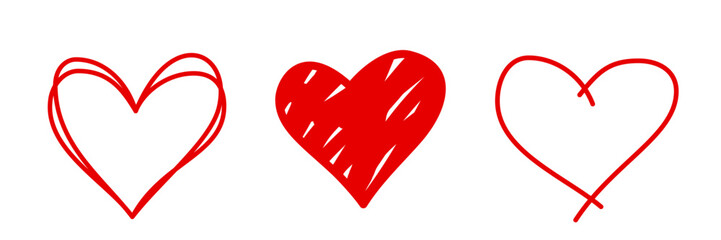 Heart on isolated white background. Love symbol. Hand drawn hearts. Valentine's day