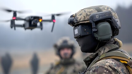 Obraz premium Military engineers are shown modifying captured enemy drones for use in counterattack during a combat scenario