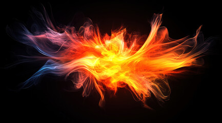 Fototapeta premium This captivating image showcases a vibrant explosion of fiery oranges and cool blues swirling beautifully against a dark background, evoking a sense of movement and energy.