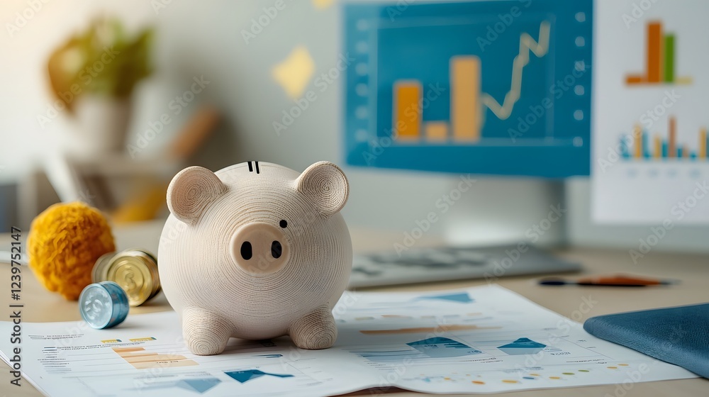 Aufkleber Piggy Bank and Investment Growth Charts Concept for Business Financial Planning and Strategy  Visualization of Data Analytics Financial Metrics and Investment Performance