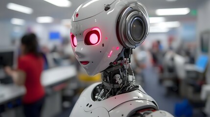 Robotic Chatbot Avatar Appearing on a Smartphone Display Screen   Futuristic Digital Communication and Intelligent Interface Concept