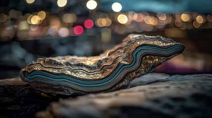 Obraz premium Stunning Teal Gold Layered Stone Mineral Specimen Geology Nature Texture